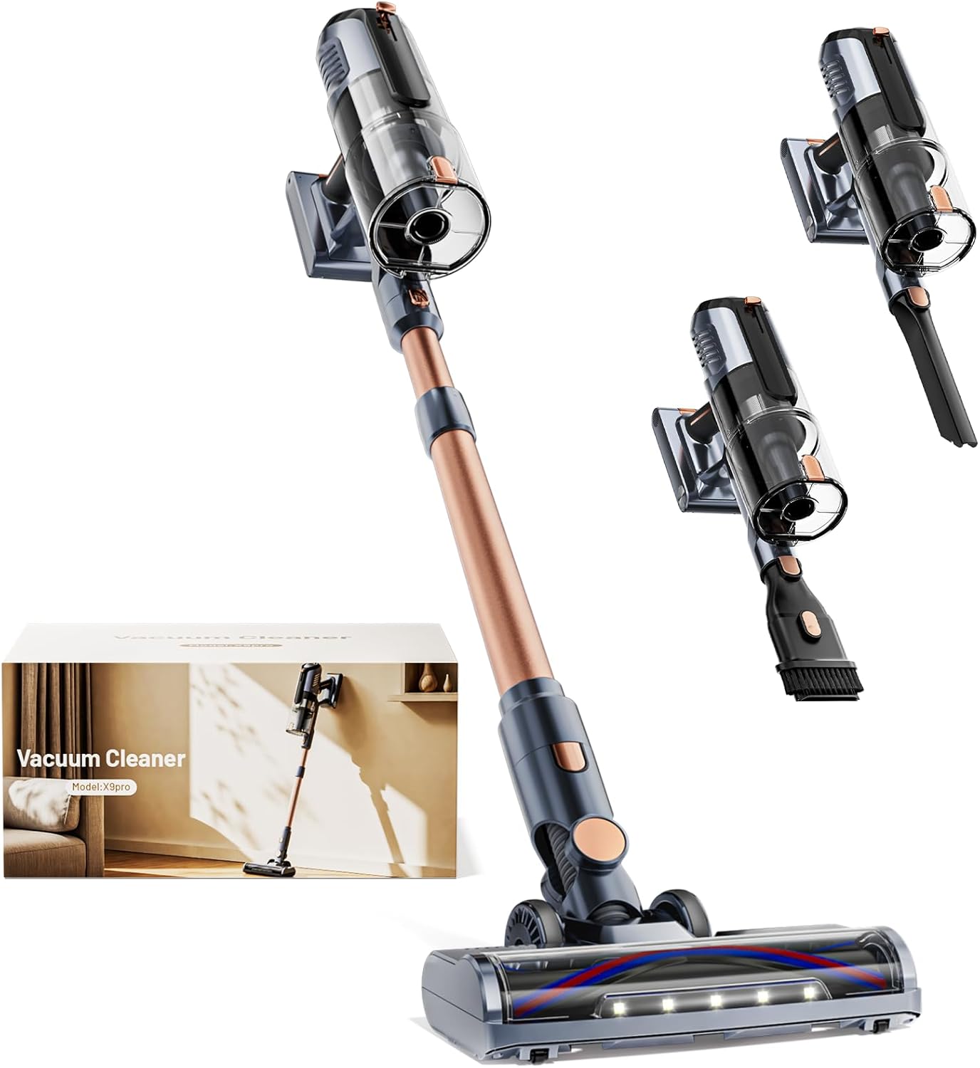 Akku Staubsauger Kabellos 45000Pa - Anti Tangle Bürste Kabelloser Akkustaubsauger 99,9 Prozent Filterleistung,Akku Selbstladender mit LED Display Stab