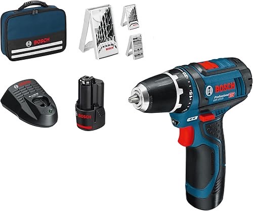 Bosch Professional 12V System Akku Bohrschrauber GSR 12V-15 (inkl. 2x2.0 Akku, Ladegerät, 39tlg.-Zubehör-Set, Werkzeugta