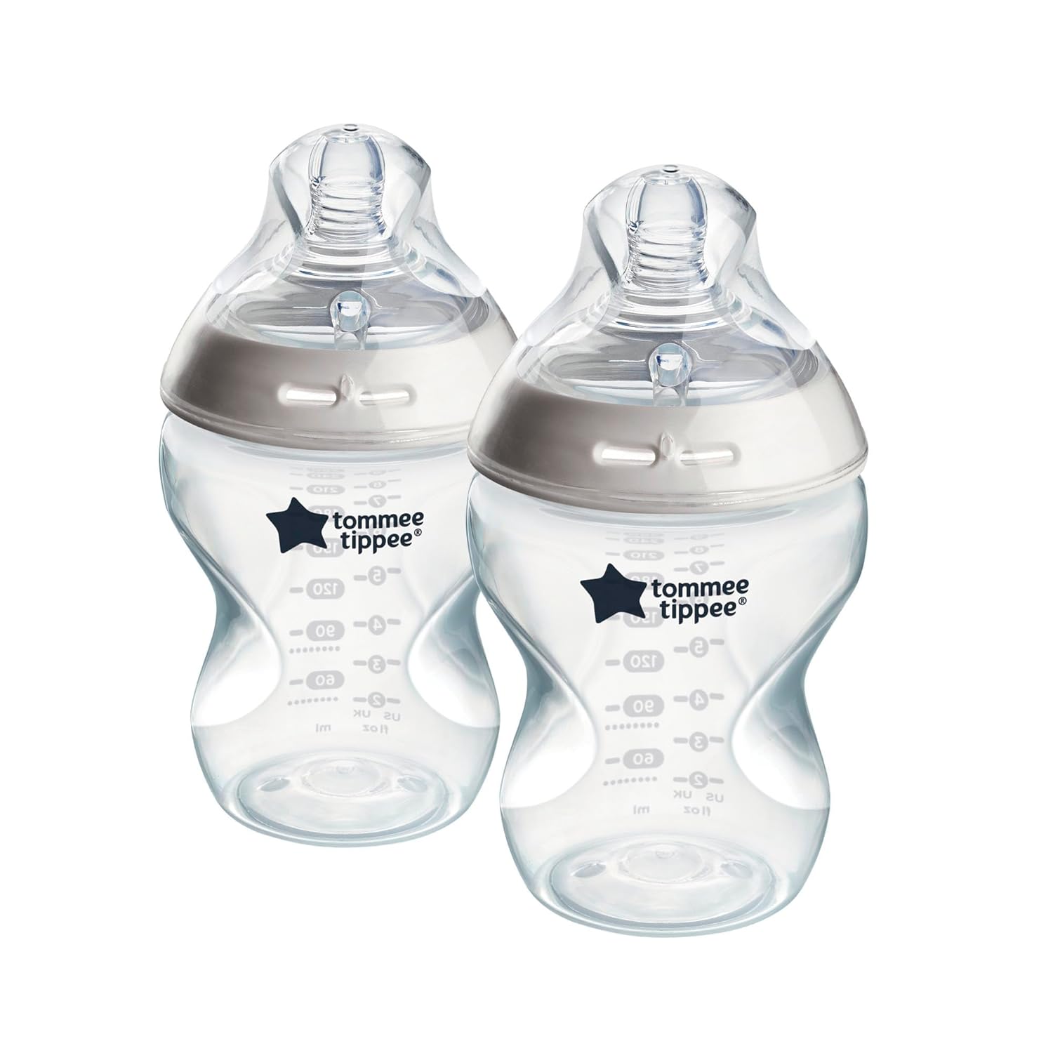 Tommee Tippee-Babyflaschen, Natural Start Anti-Kolik-Flasche, 260ml, brustähnlicher Sauger, Anti-Kolikventil, selbst steril., Zubehör, 2er-Pack