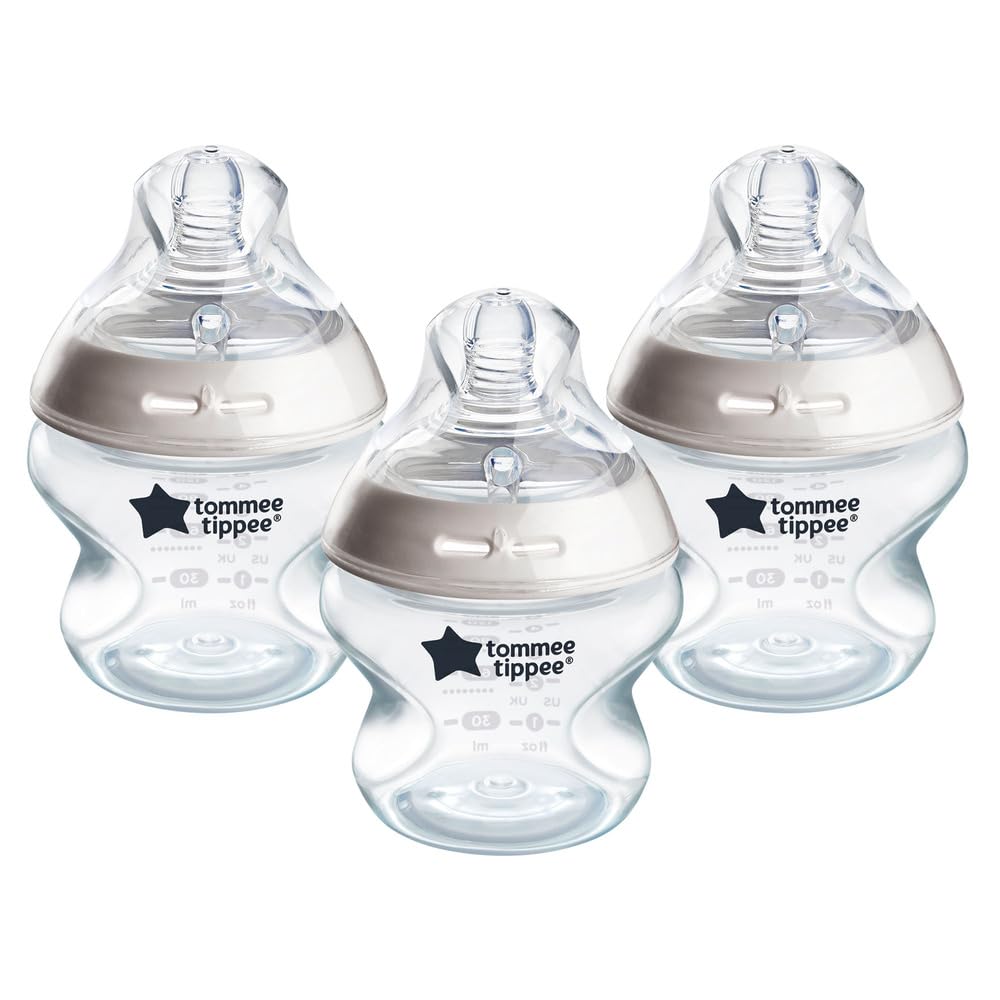 Tommee Tippee - Natural Start Anti-Kolik-Babyflaschen 150ml, brustähnlicher Sauger, Anti-Kolikventil, selbst sterilisierend, Zubehör, 3er-Pack