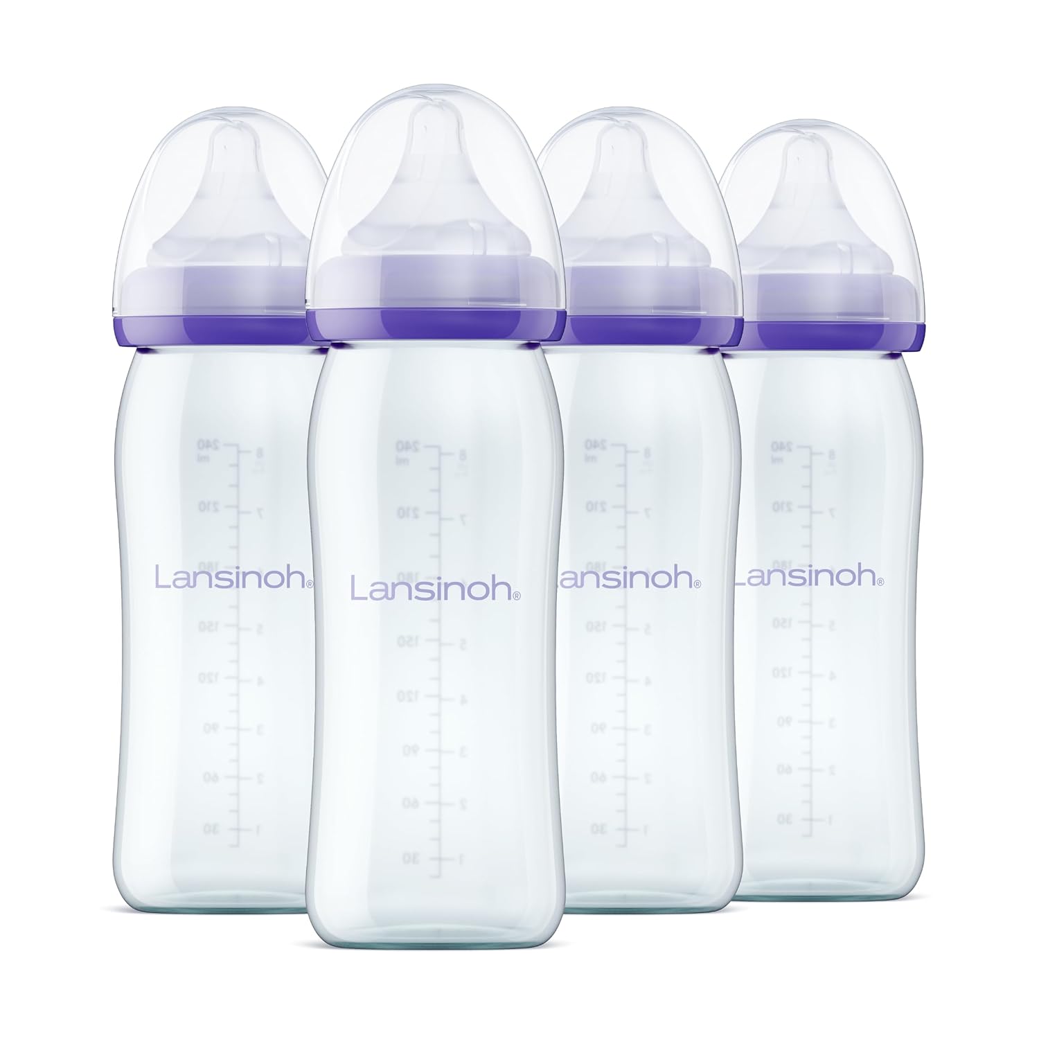 Lansinoh Glas Flaschenset - Babyflaschen mit NaturalWave Sauger Gr. M, 240 ml - 4 Stück