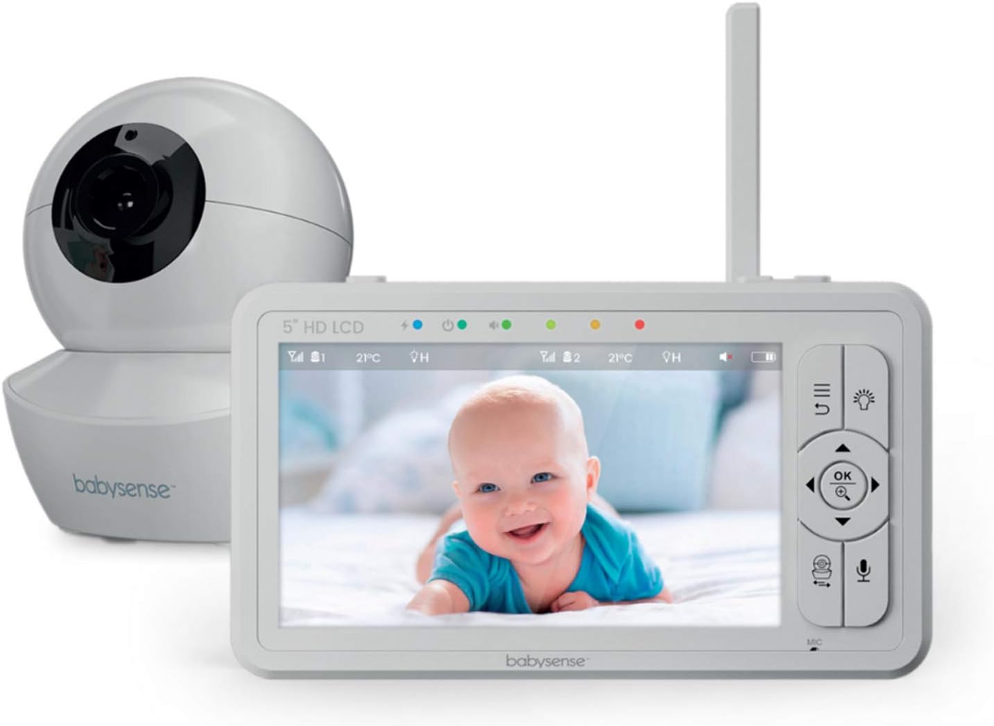 Babysense HDS2 Babyphone mit Kamera, 5 Zoll 720P HD, Ohne WLAN, Nachtlicht, Wiegenlieder, 300m Reichweite, Zwei-Wege-Audio, ECO Modus, 4X Zoom, 4000mA