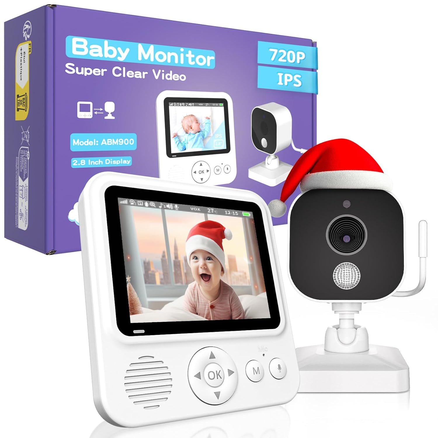 OBVHNUA Babyphone mit Kamera 720P IPS Video Babyphone ohne WLAN mit 2000mAh Akku Digitale Zoomfunktion Nachtsicht Temperatur-Alarm Zwei-Wege-Audio Sch