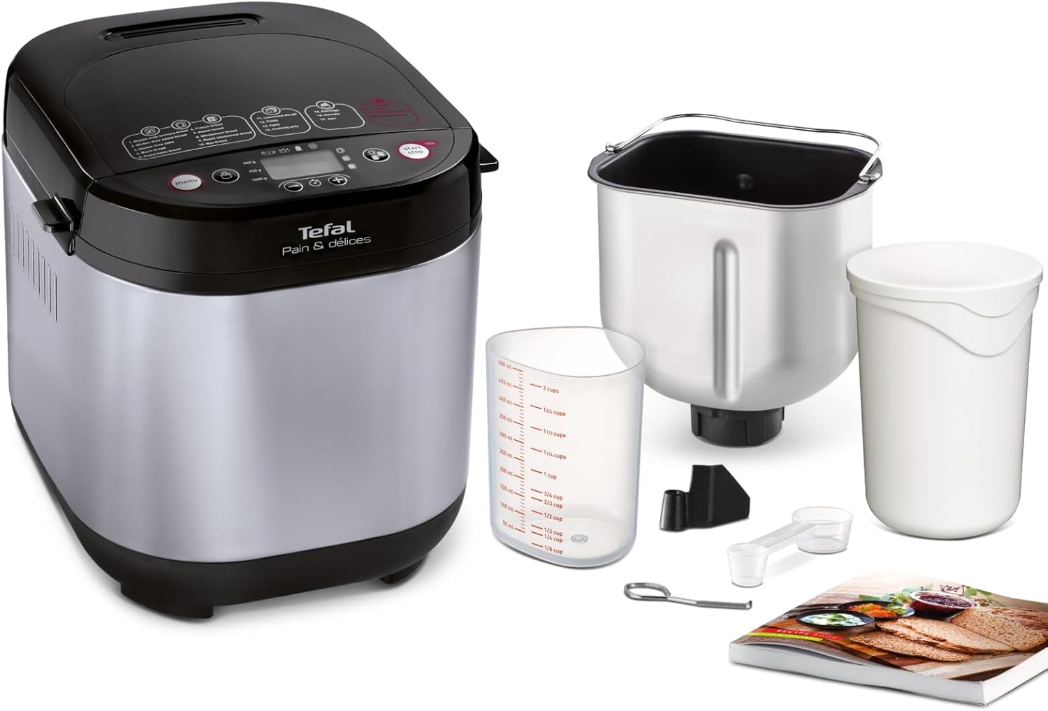 Tefal Brotbackautomat Pain &amp; Délices, 20 Backprogramme, 3 Brotgrößen und Bräunungsstufen einstellbar, auch für Kuchen - Pizza - Nudelteig, Backfor