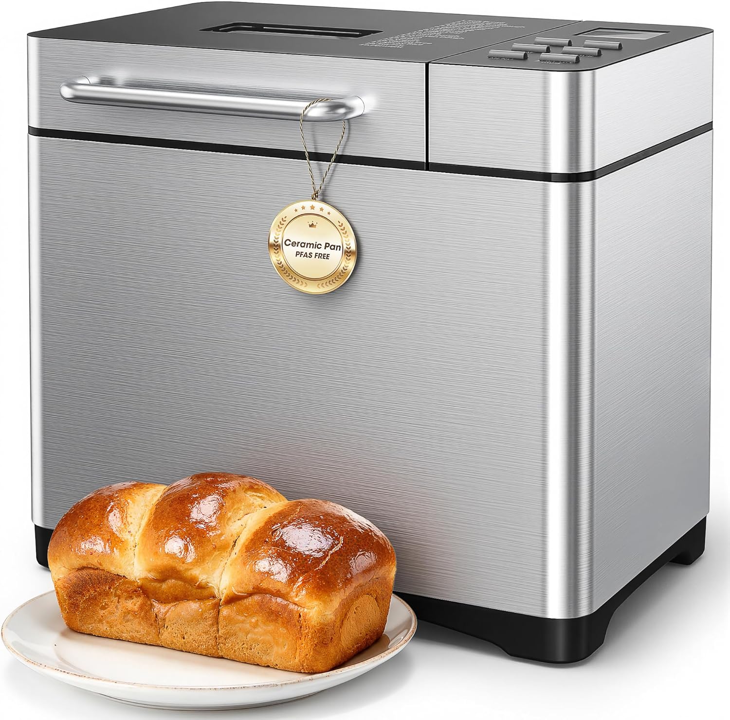 Triumphkey Brotbackautomat mit 19 Programmen &amp; 1000g Fassungsvermögen – Vollautomatische Brotbackmaschine mit 3 Bräunungsstufen, Timer, 710W, Edel