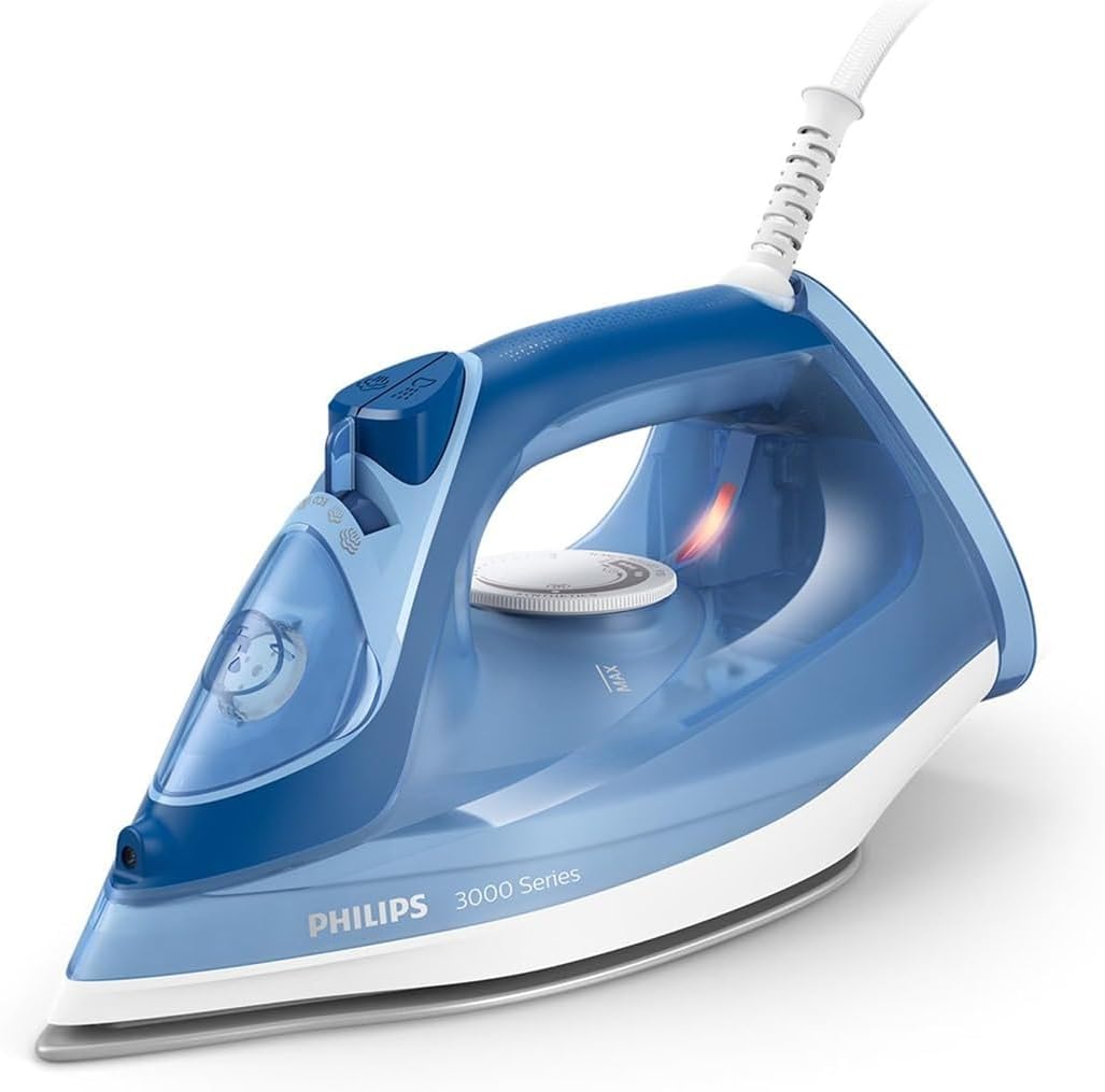 Philips Dampfbügeleisen 3000 Series - 2.400W, konstante Dampfleistung von 40 g/Min., 180g Dampfstoß, Keramikbügelsohle, Vertikaldampf, blau (DST3031/2
