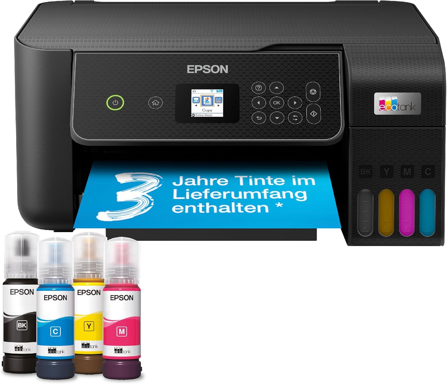 Epson EcoTank ET-2870 Tintentankdrucker | für vielbeschäftigte Haushalte | WLAN | A4 | Drucken, Kopieren, Scannen | 3.7 cm LCD-Display | inkl. Tinte f
