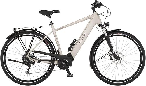 Fischer E-Bike Trekking VIATOR 7.0i, Elektrofahrrad für Damen und Herren, Mittelmotor 70 Nm, 36 V Akku, zementgreige mat