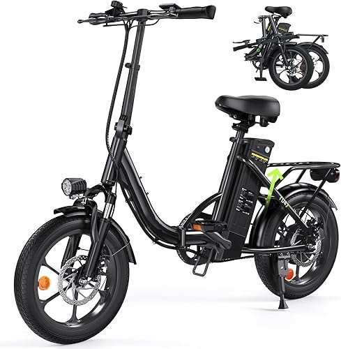 Finbike Klapprad E-Bike 16 * 2.15 Zoll Fat Tire,Tragbares Elektrofahrrad mit 10.4Ah Abnehmbarem Akku,4 Fahrmodi,PAS Reic