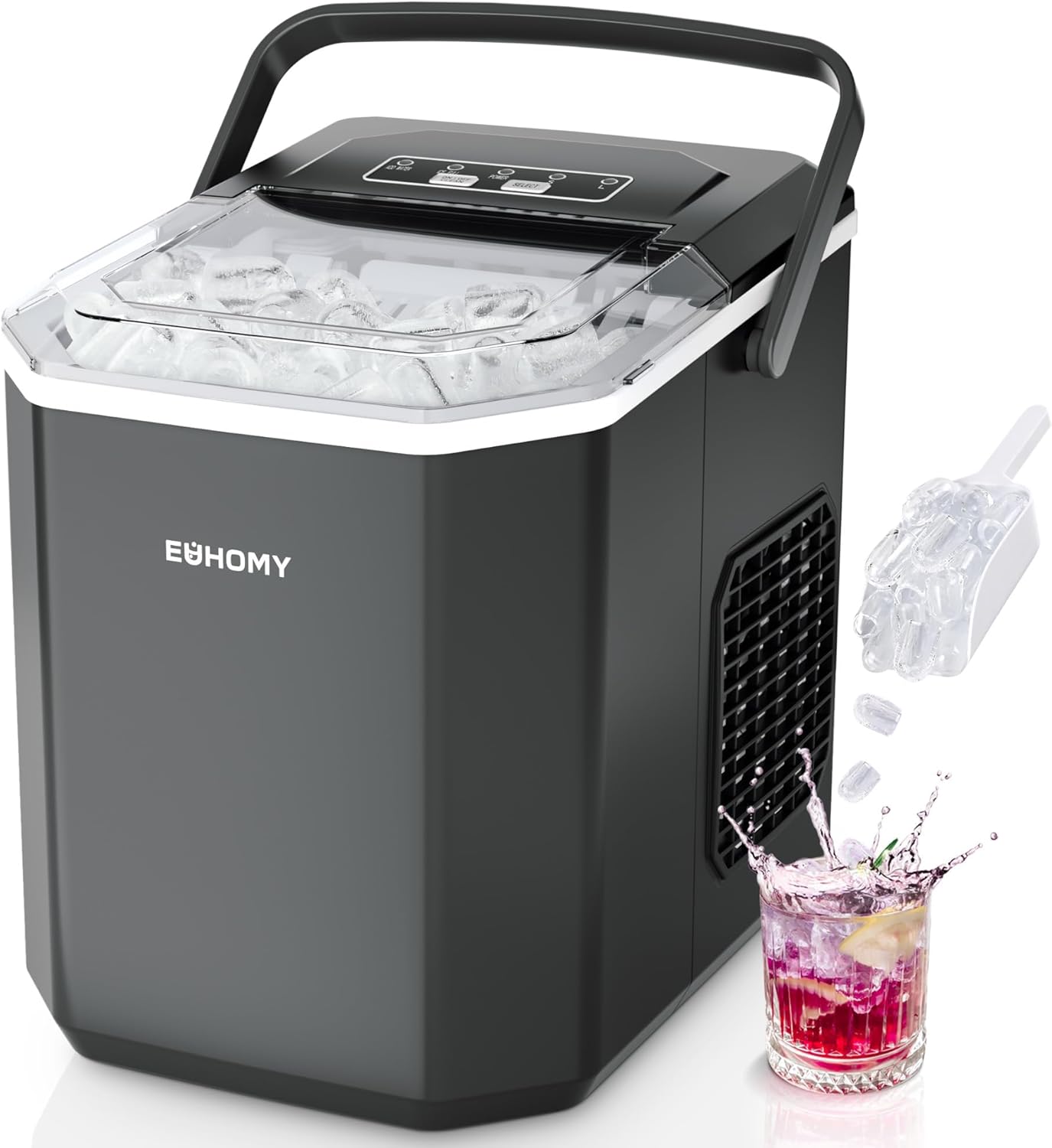 EUHOMY Eiswürfelmaschine, 9 Würfel in 6 Min, Bullet-Eismaschine, 2 Würfelgrößen,