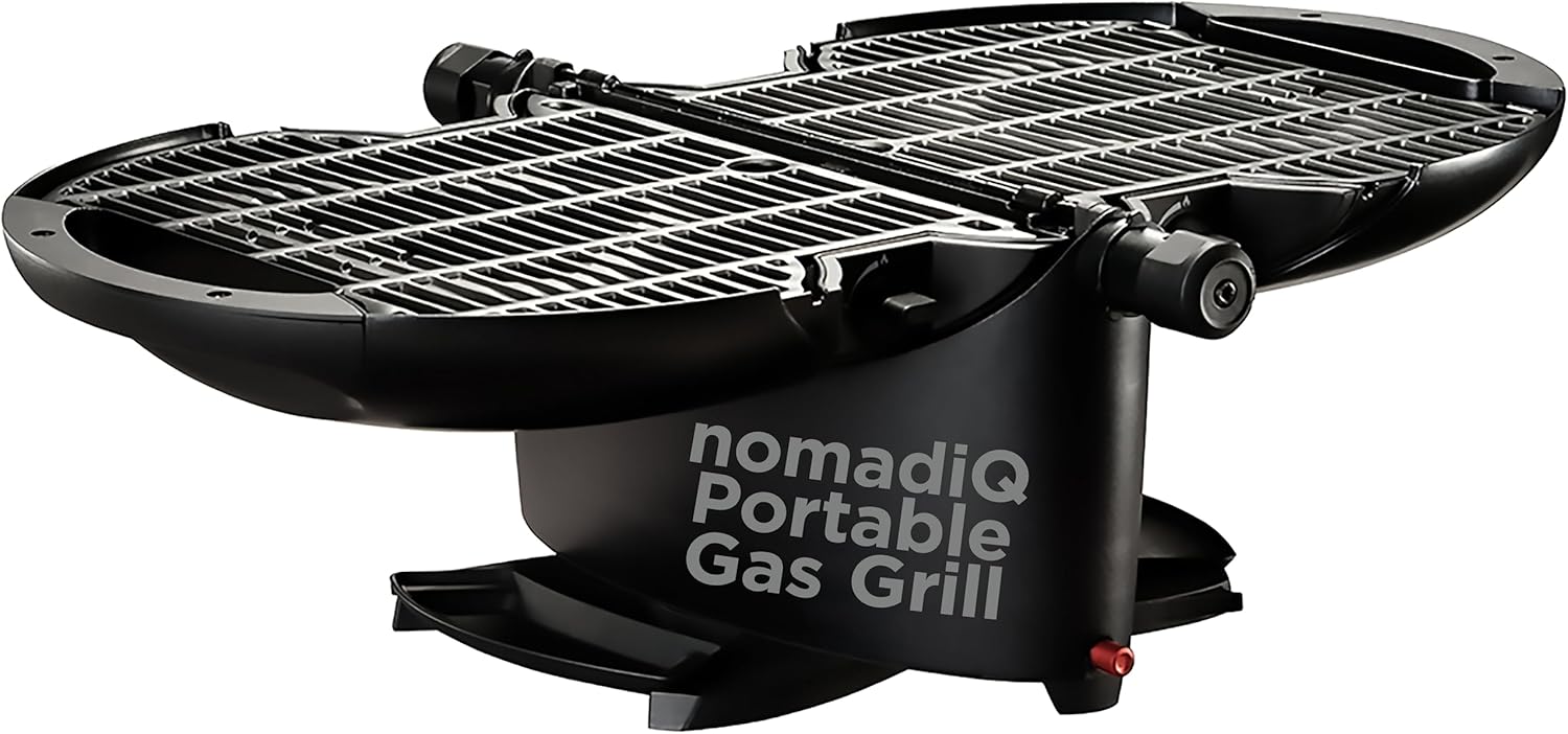 NOMADIQ BBQ Camping | Tischgrill | Compact | 2 Brenner | gasgrill camping | gasgrill balkon Wohnmobil | grillplatte, portable,outdoor, barbecue, outdo