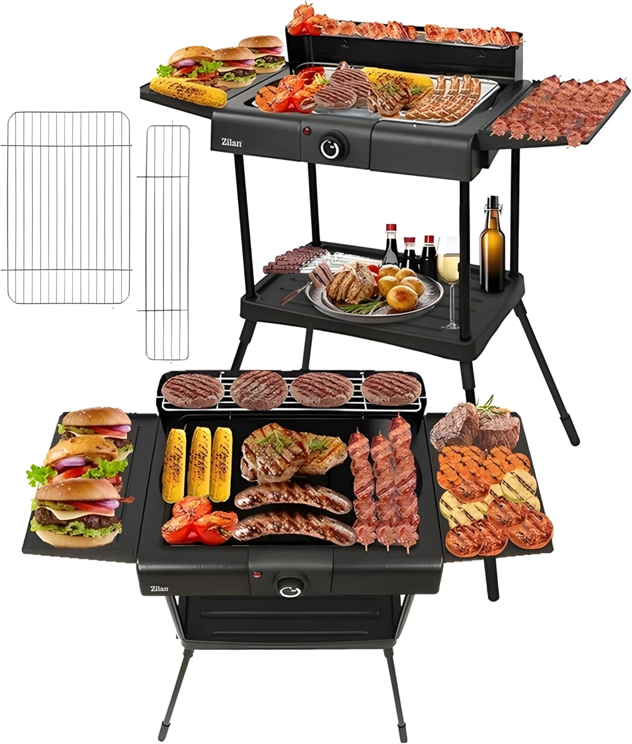 2in1 Elektro Grill Standgrill Tischgrill elektrisch 2.400 Watt - Elektrogrill fü