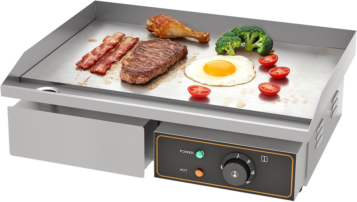 Grillplatte Elektrisch glatt Bratplatte, Elektrogrill mit 55 x 34 cm Grillfläche aus Gusseisen,Profi Gastro Elektrische Tischgrill 3000W