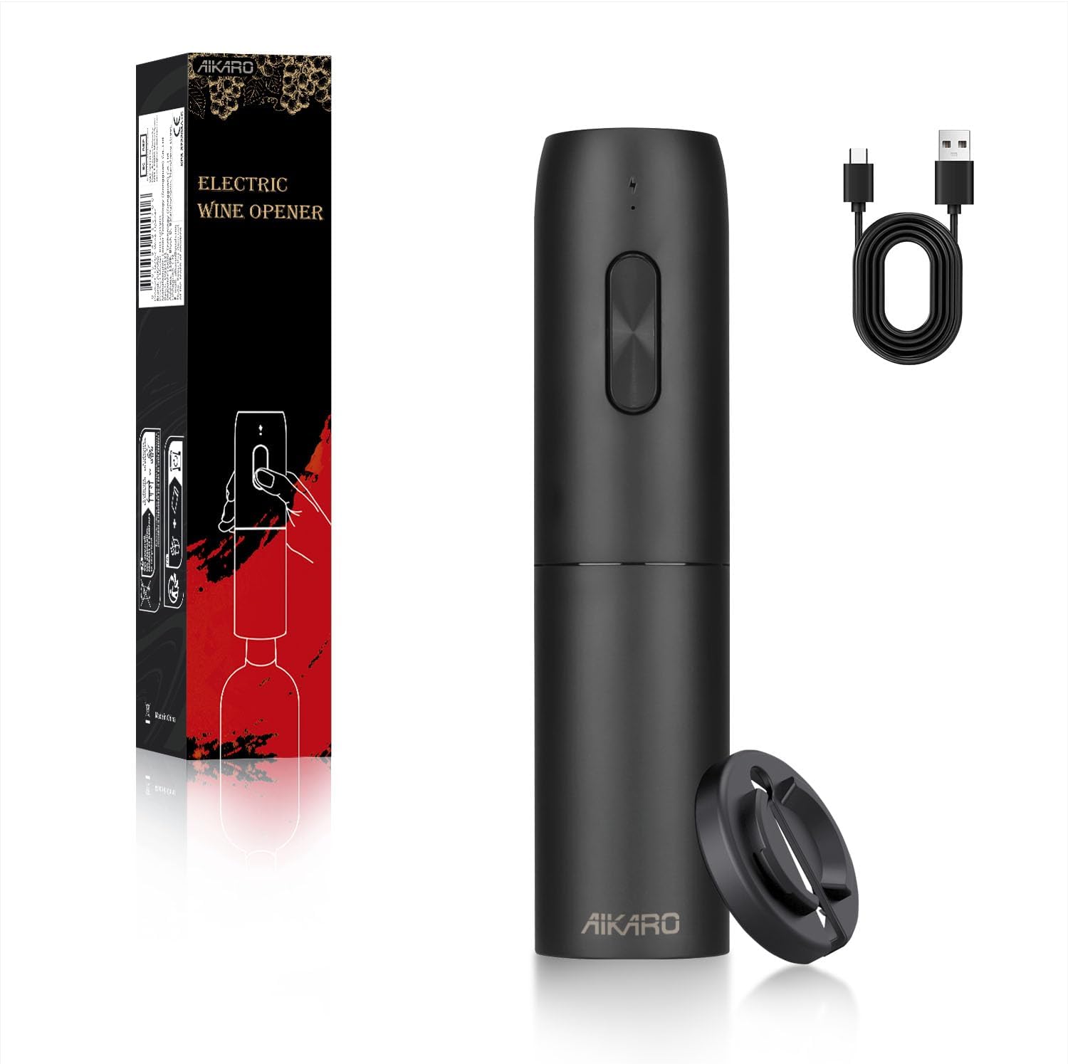 AIKARO - Elektrischer Weinschrauber, Automatischer Elektronischer Korkenzieher, Wiederaufladbar