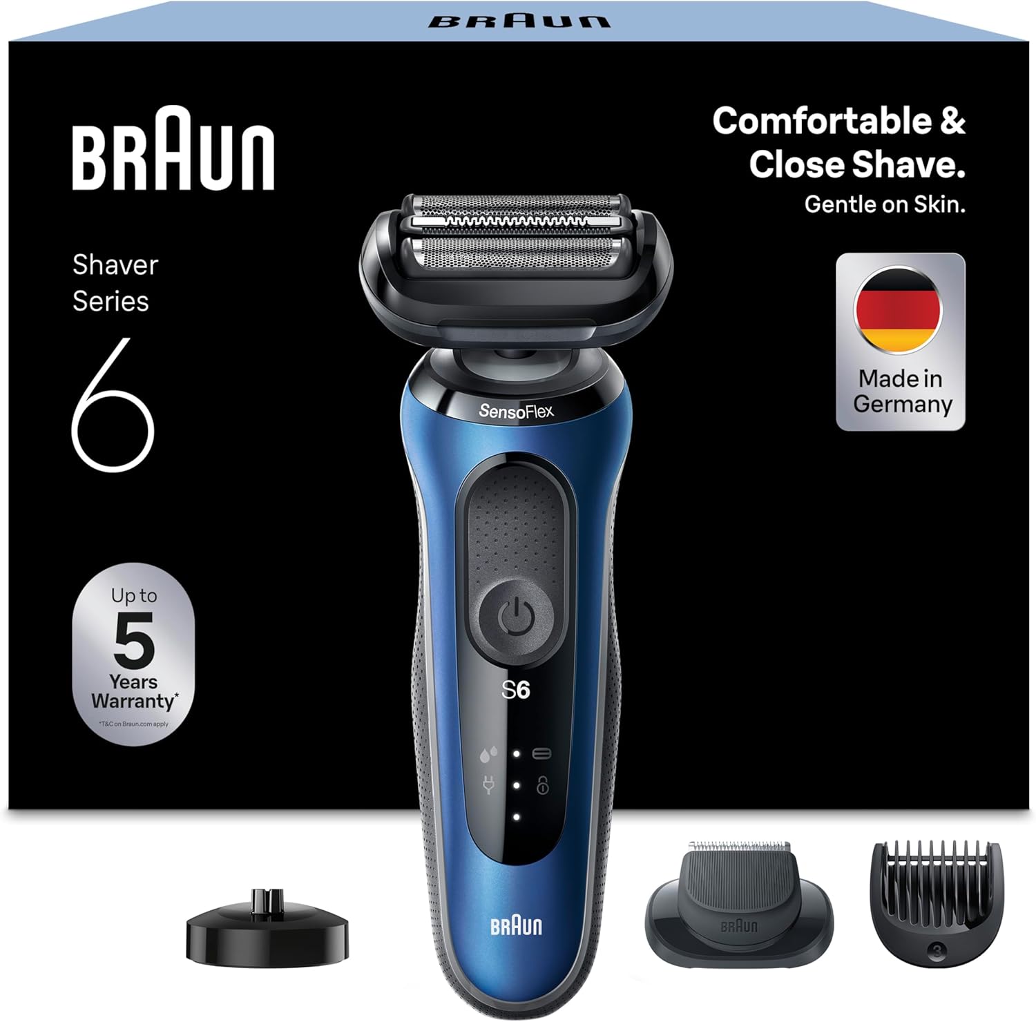 Braun Series 6 Elektrorasierer mit EasyClick Barttrimmer Aufsatz, SensoFlex Rasierer Herren Elektrisch, Ladestation, Wet &amp; Dry, Geschenk Mann, Mad