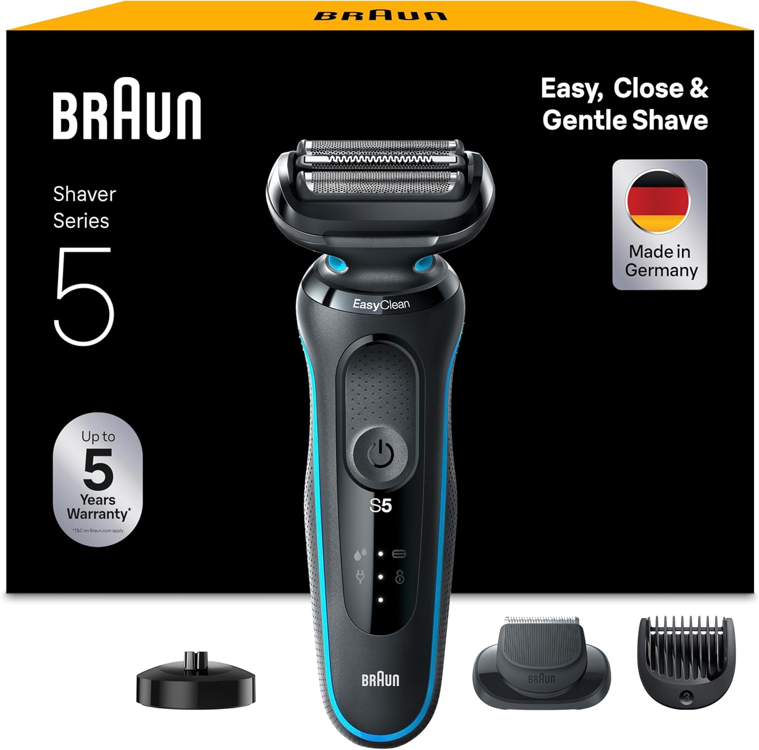 Braun Series 5 Rasierer Herren Elektrisch, Elektrorasierer mit EasyClick Barttrimmer Aufsatz, Ladestation, EasyClean Rasierapparat, Trockenrasierer, W
