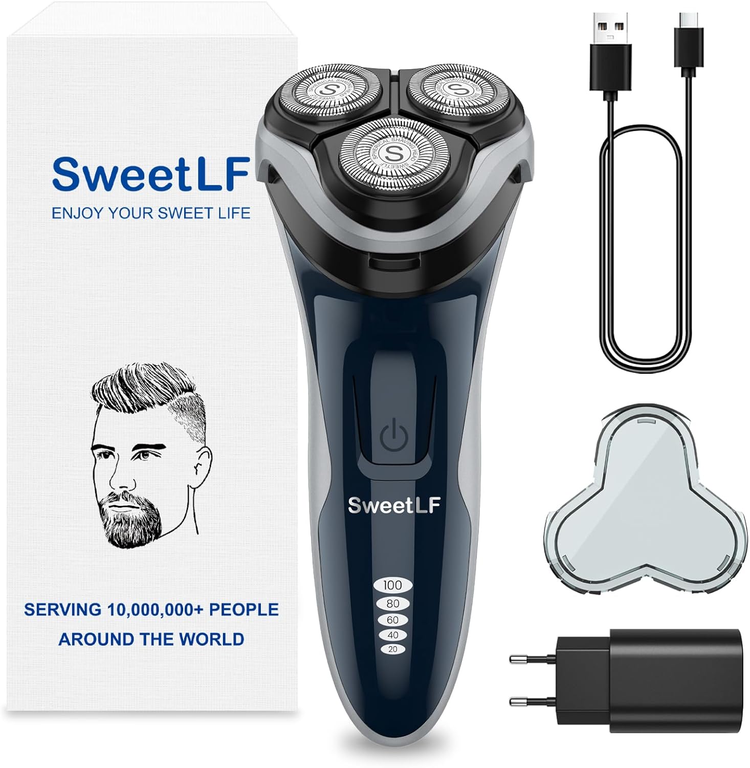 SweetLF Rasierer Herren Elektrisch, Nass- und Trockenrasierer mit IPX7-Technologie elektrischer, 4D-Drehköpfen &amp; LED-Display Elektrorasierer Herre