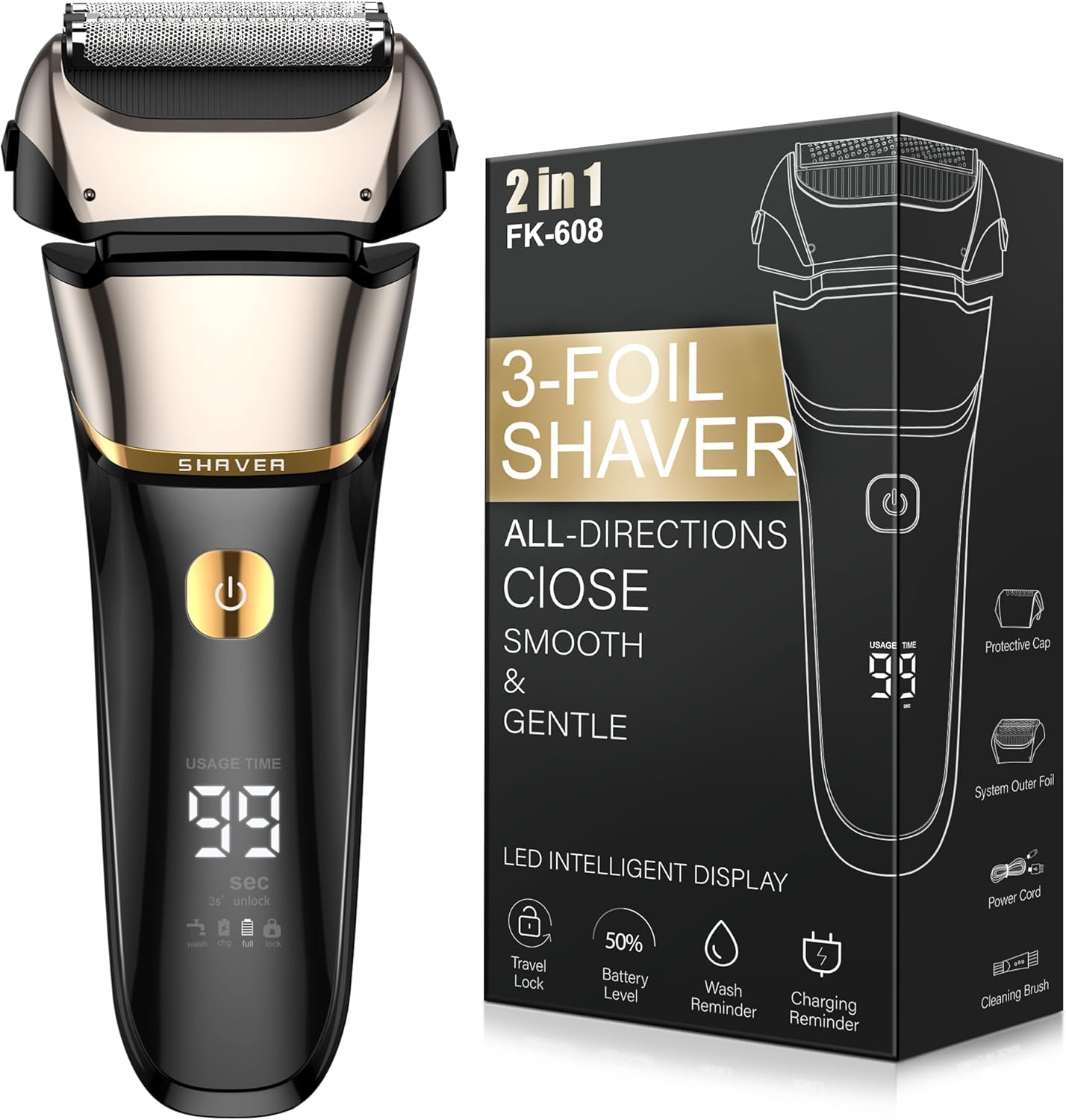 Folienrasierer Herren, 2 in 1 Rasierer Herren Elektrisch mit Präzisionstrimmer, Trocken&amp;Nass Elektrorasierer Herren, USB-C Aufladbar &amp; 100 Min