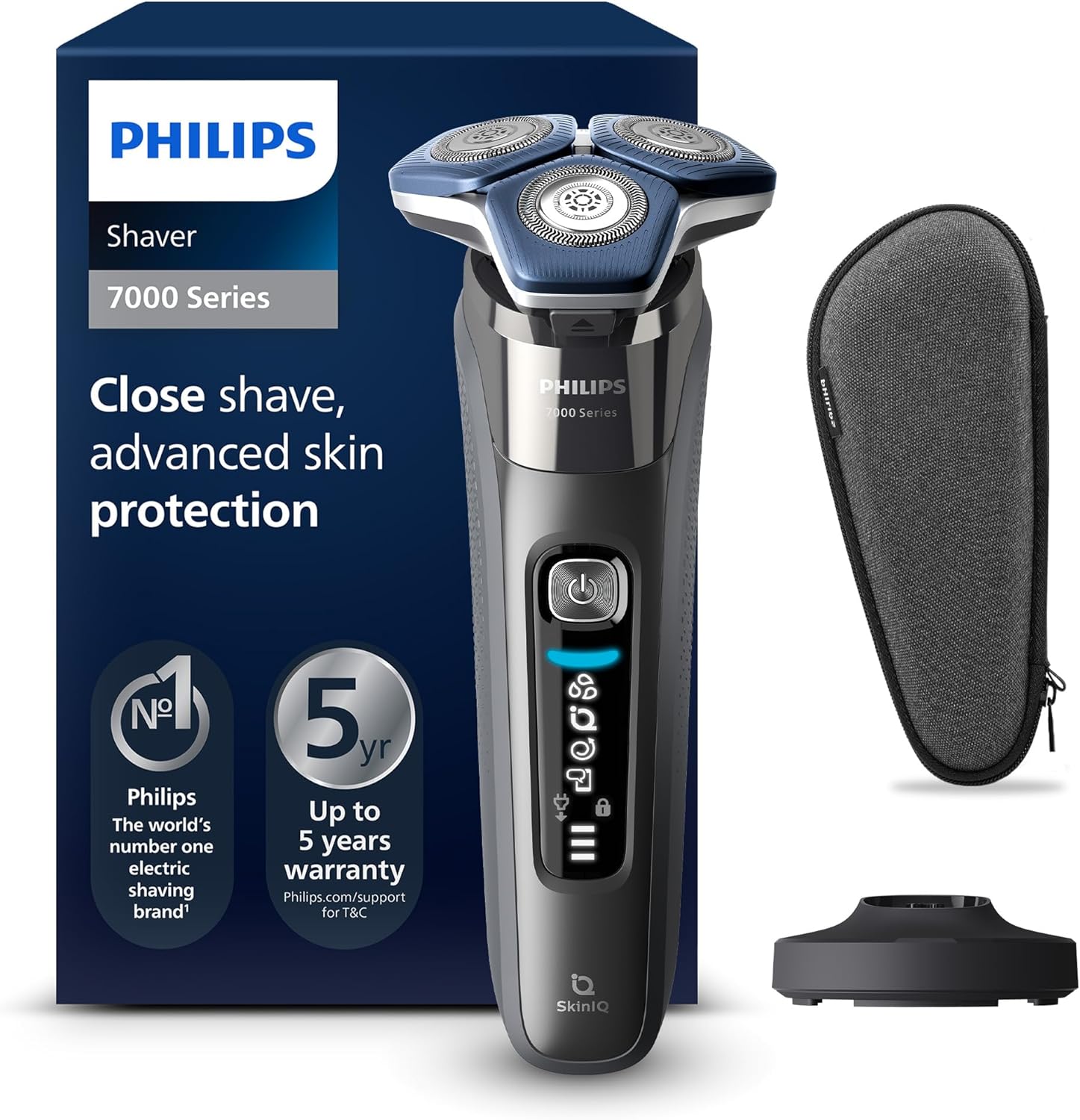 PHILIPS Shaver Series 7000 – Elektrischer Nass- und Trockenrasierer für Herren mit aufklappbarem Trimmer, Ladestation &amp; Reiseetui (Modell S7887/35