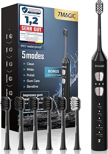 Elektrische Zahnbürste, Schallzahnbürste, Leise Zahnbürste Elektrisch Mit 3 Intensitäten 5 Modi, 40000VPM, IPX7, Zahnbür
