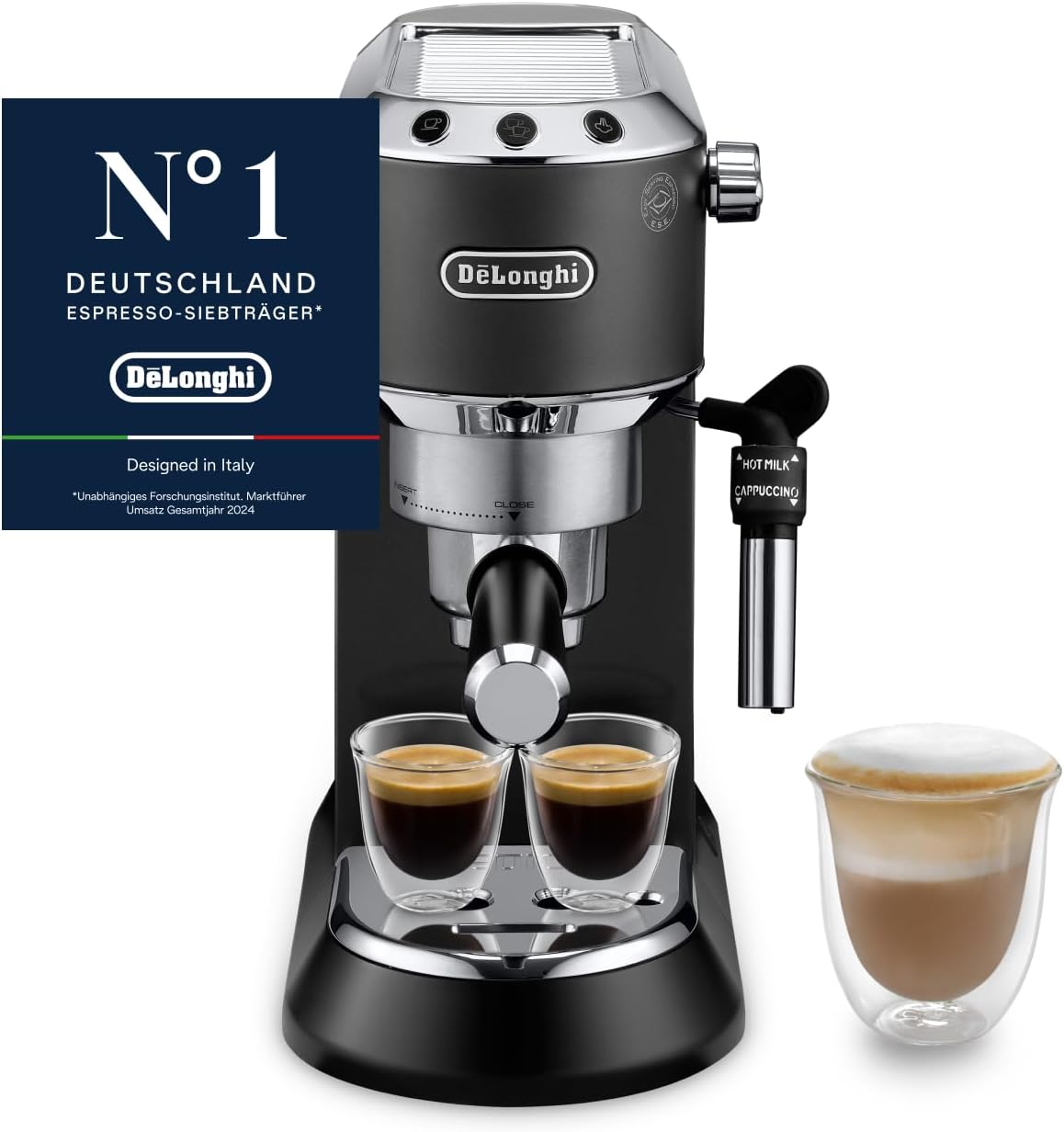 De'Longhi Dedica Style - Perfetto Kompakte Siebträgermaschine Espressomaschine mit Tasten, manuellem Milchaufschäumer für Espresso und Cappuccino,