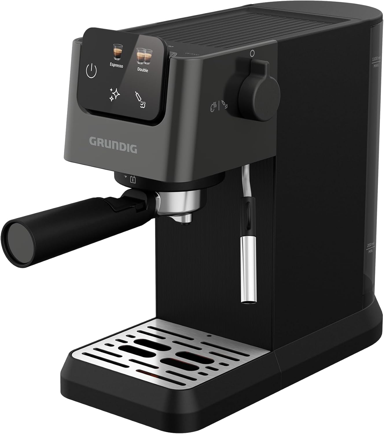 GRUNDIG KSM 4330 Siebträgermaschine mit Milchaufschäumdüse, Espressomaschine, für gemahlenen Kaffee, abnehmbarer Wassertank, Touch-Display, 1628 W Lei