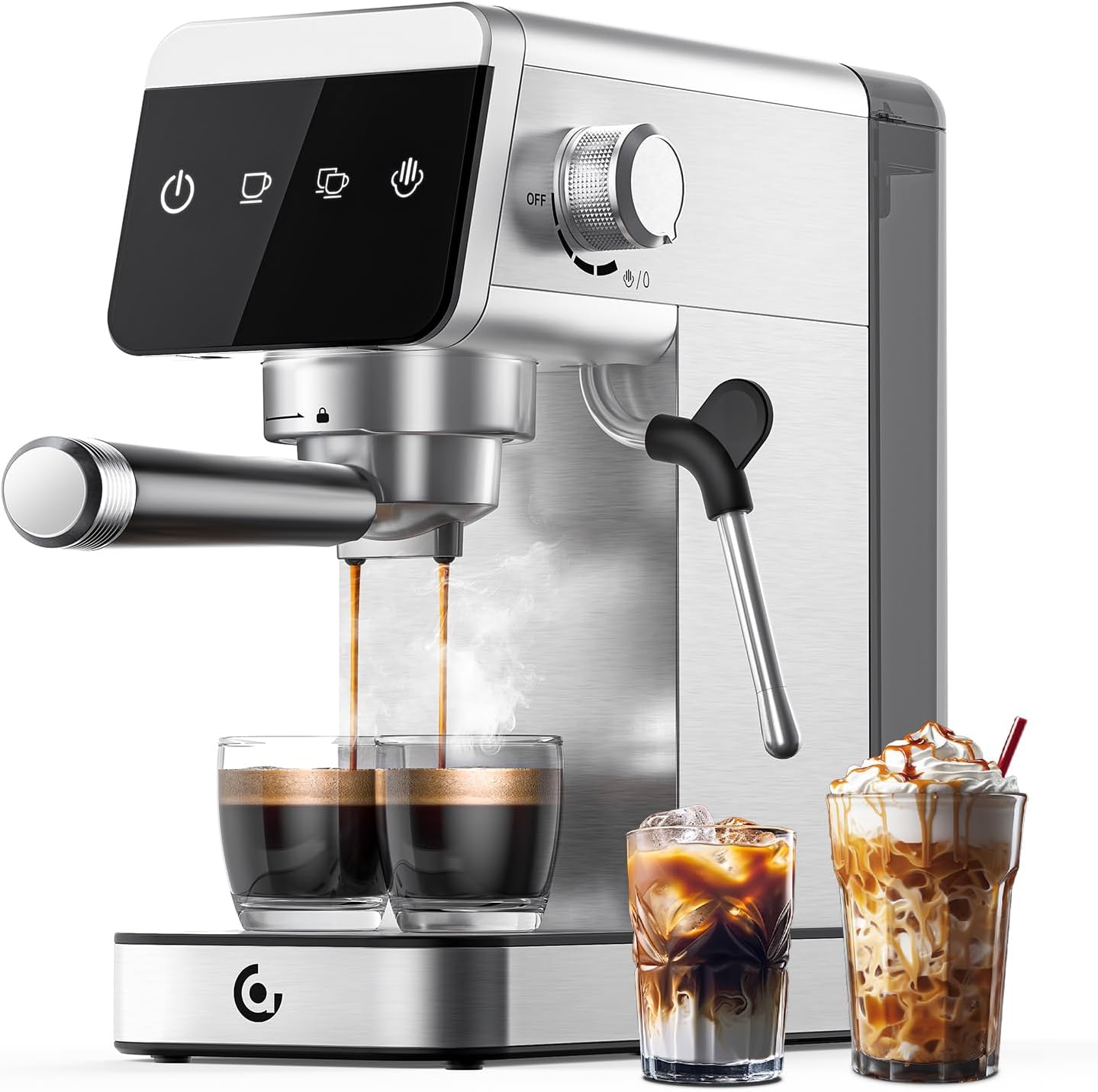 AMZCHEF Siebträgermaschine 20 Bar mit LED-Anzeige Home 2-in-1 Espressomaschine mit 1,2L abnehmbarem Tank für Zuhause Geschenke Kompakte Edelstahl Latt