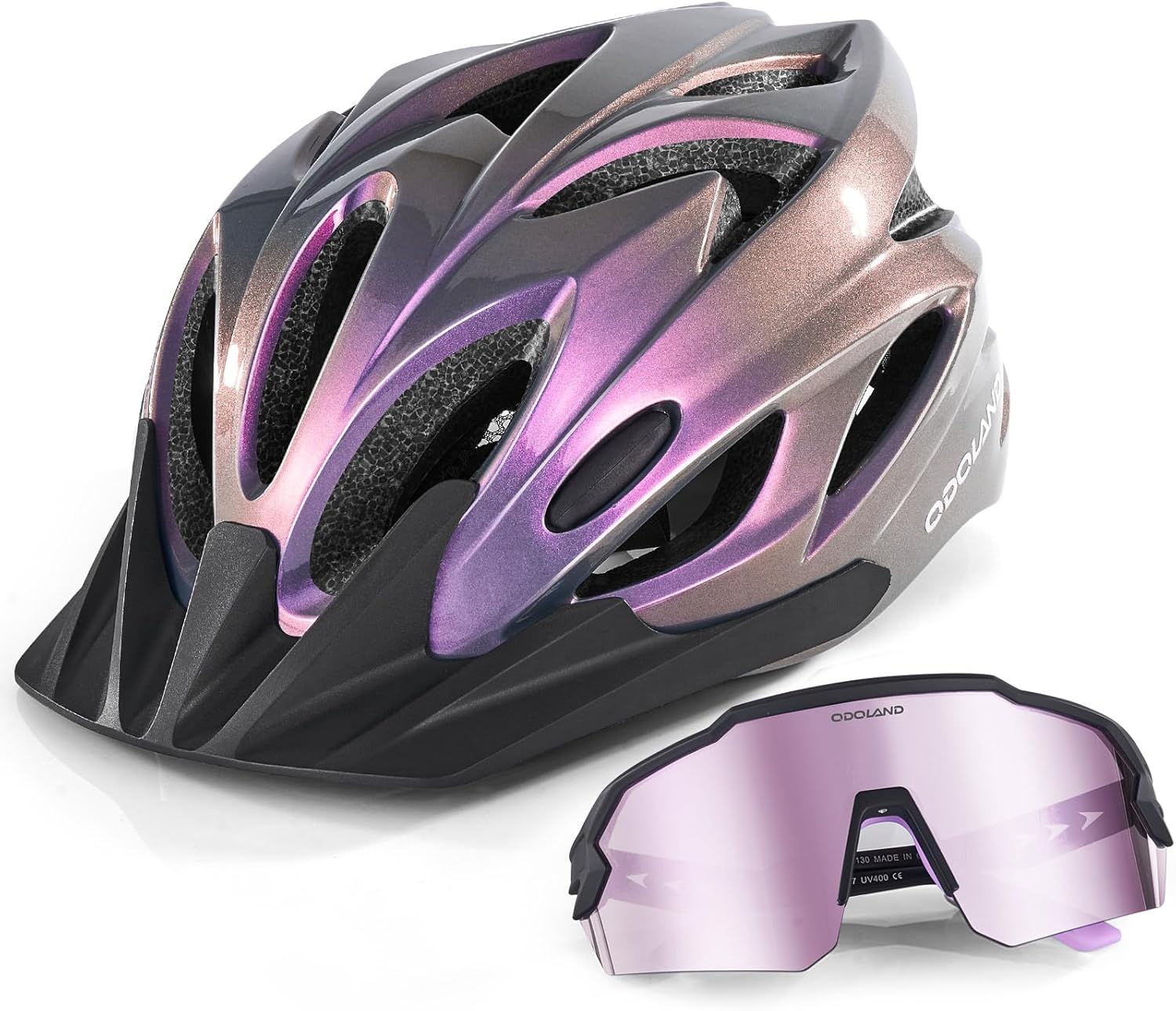Odoland Fahrradhelm Fahrradbrille Set, Radhelm mit Sportbrille Einstellbarer Ren