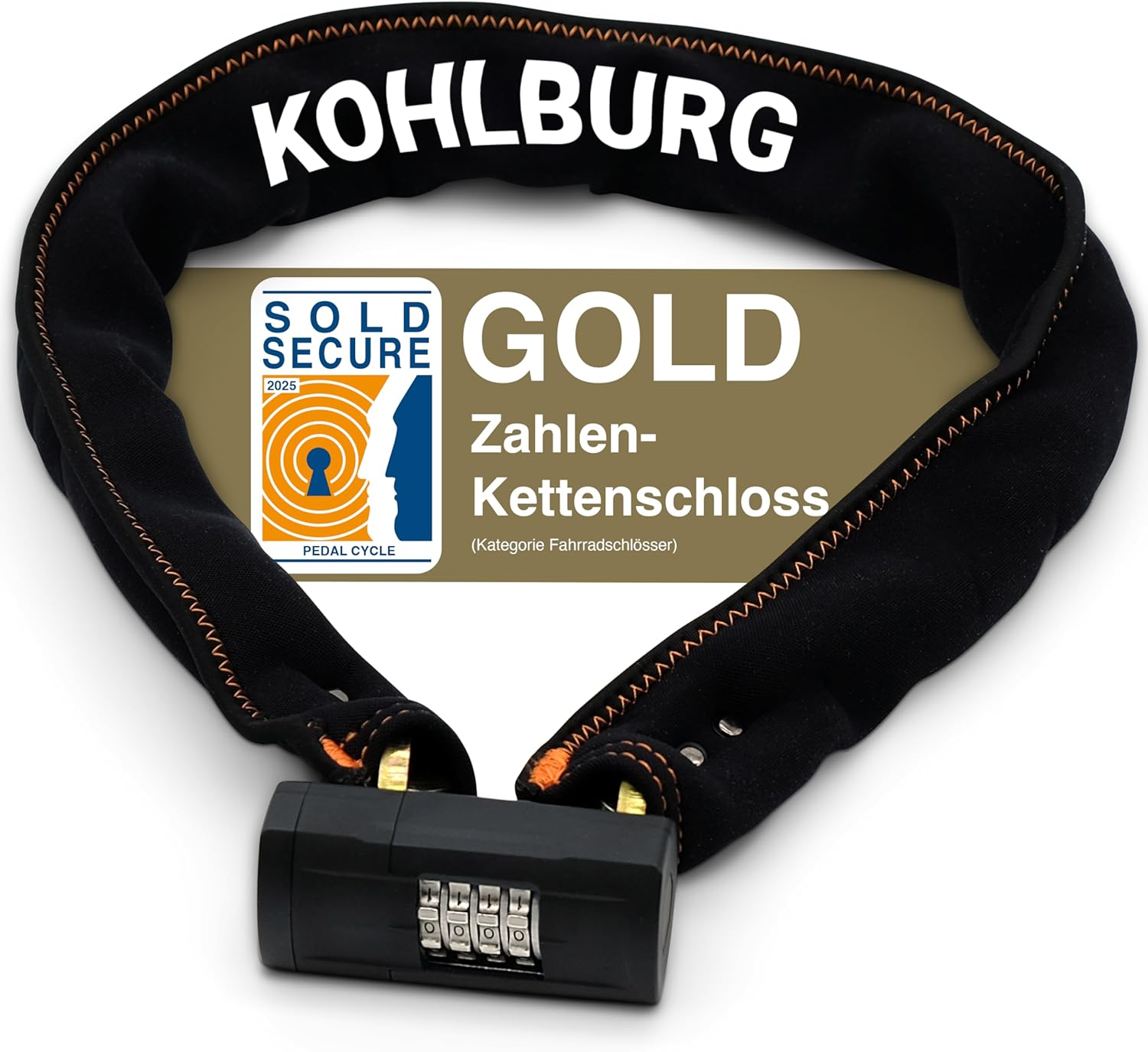 KOHLBURG massives 110cm Fahrradschloss Zahlenschloss mit höchster Sicherheit [Sold Secure GOLD] - sicheres Kettenschloss mit Zahlen &amp; 8mm Kette - 