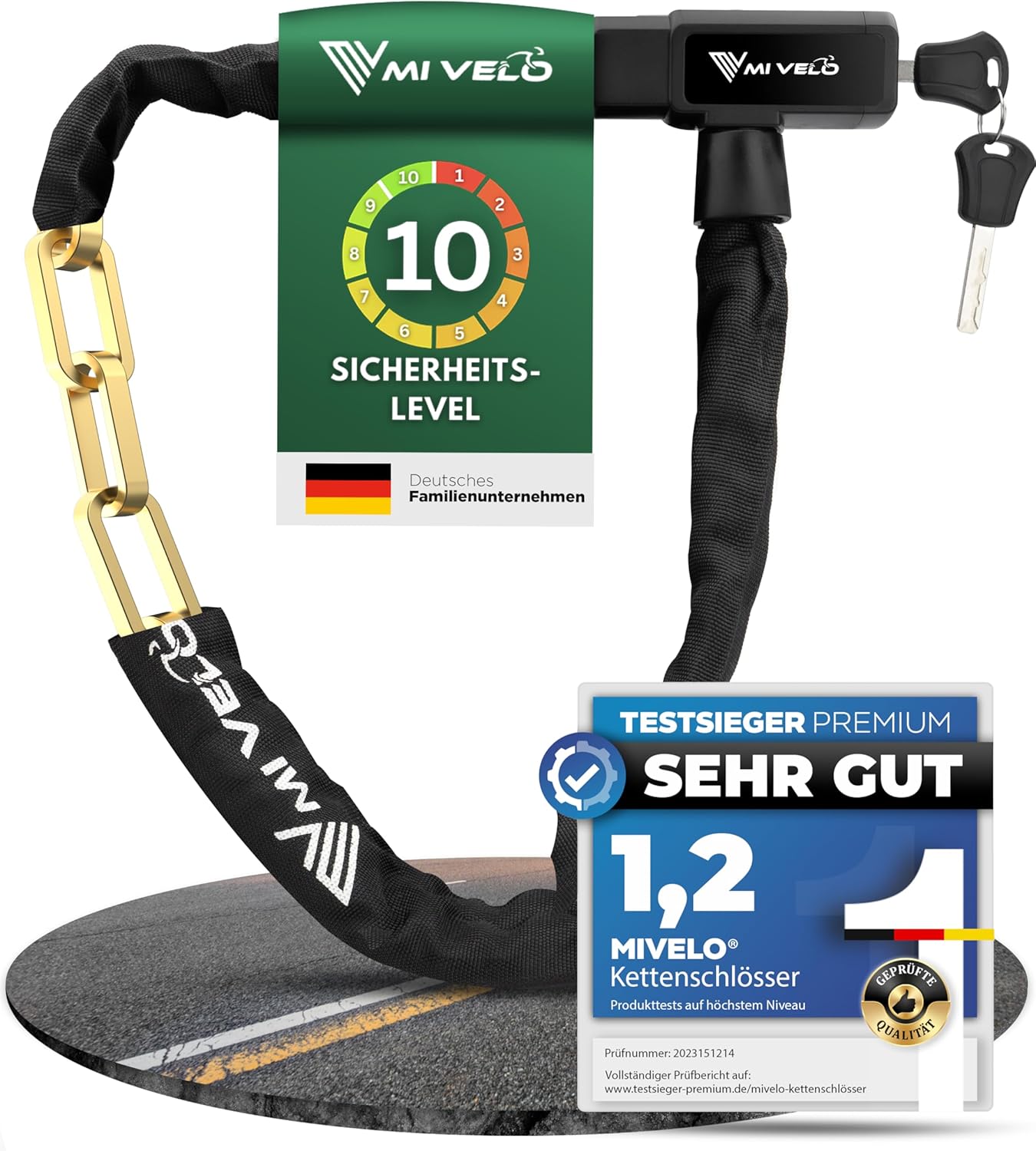 MIVELO Fahrradschloss Kettenschloss hohe Sicherheit 100cm lang I Fahrrad Schloss 8mm gehärteter Stahl I Radschloss ideal für E Bike, MTB &amp; Rennrad