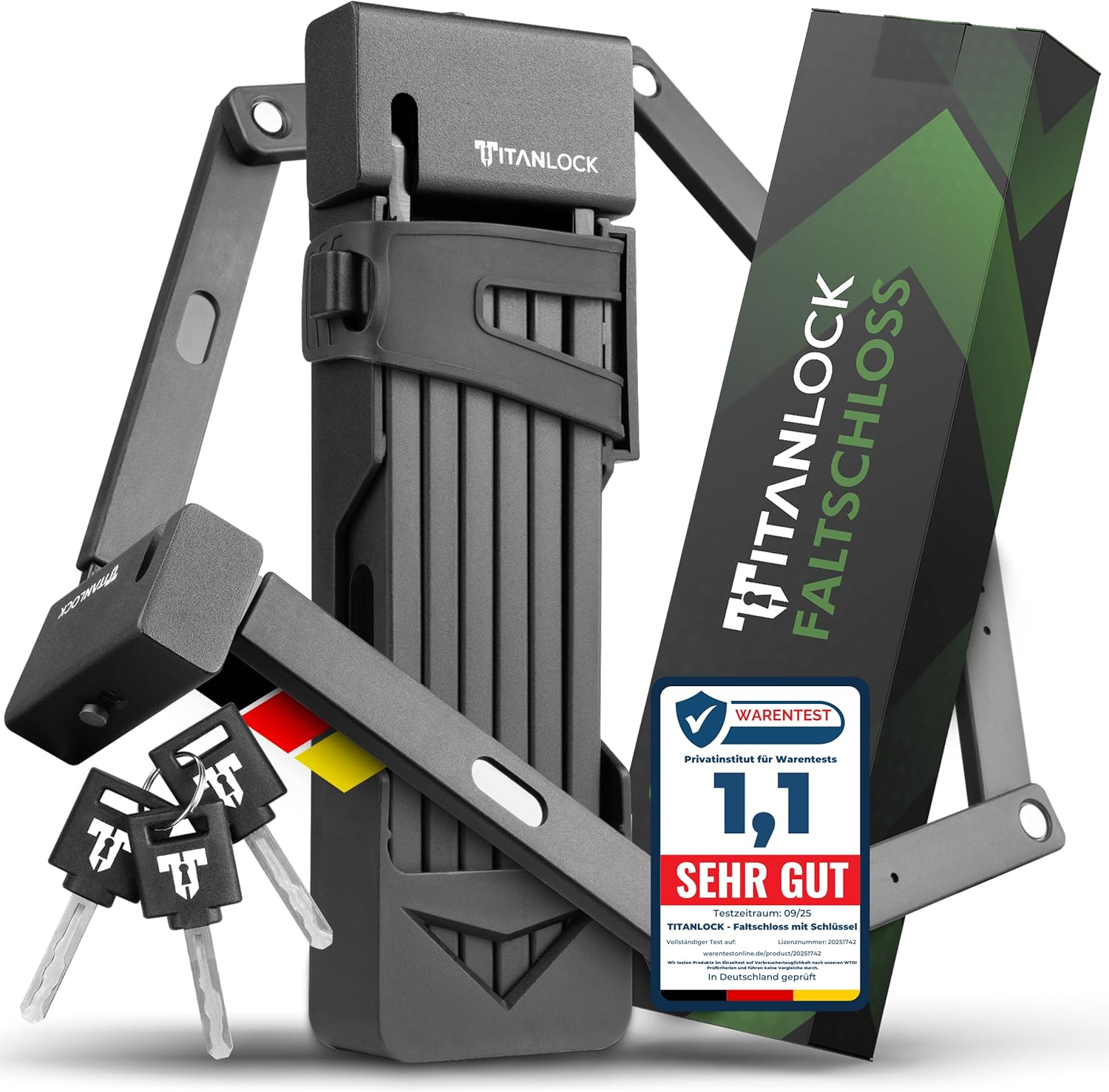 Fahrradschloss Faltschloss Diebstahlsicher [Das Original] Schnelle + Leichte Montage Rostfrei Sicherheitsstufe 10/10