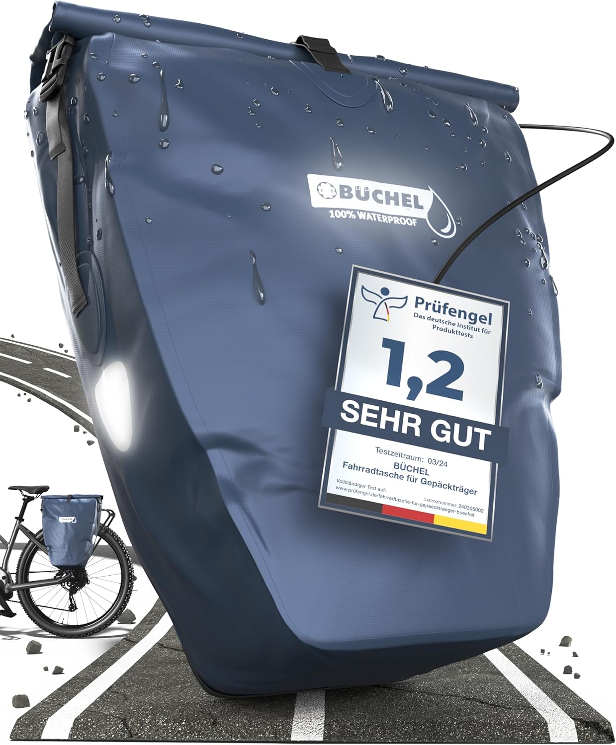 Büchel Fahrradtasche für Gepäckträger I 100% Wasserdicht I mit Tragegriff und Schultergurt I fahrradtasche gepäckträger, gepäckträgertasche, Fahrrad T