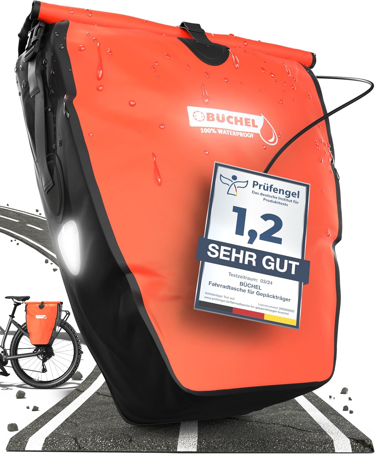 Büchel Fahrradtasche für Gepäckträger I 100% Wasserdicht I mit Tragegriff und Schultergurt I fahrradtasche gepäckträger, gepäckträgertasche, Fahrrad T
