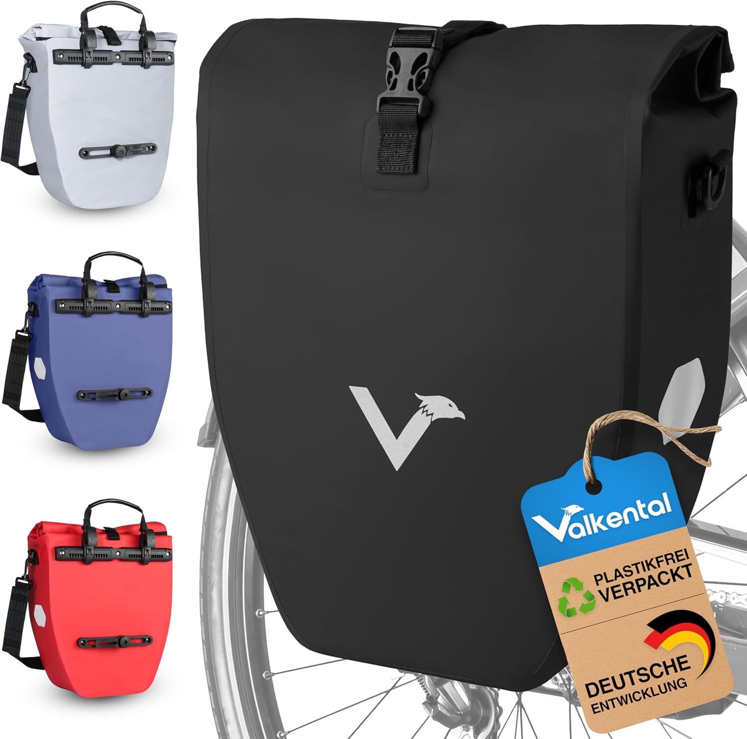 Valkental® Große &amp; wasserdichte Gepäckträgertasche - Fahrradtasche für Gepäckträger mit großen Reflektoren [Abschließbar] Bombenfester Sitz - Mehr