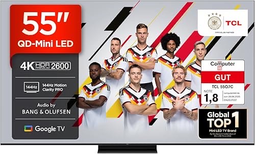 TCL 55Q7C QLED Mini LED Fernseher, 55 Zoll, 4K HDR Premium, Dolby Vision IQ & Atmos, Smart TV mit Google TV, 6.2.2 Sound