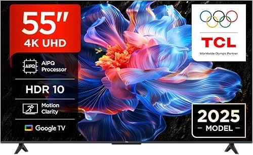 TCL 55V6C 55 Zoll Direct LED TV, 4K HDR Fernseher, Smart TV mithilfe von Google TV (Dolby Audio, Motion Clarity, Kompati