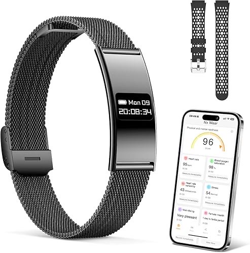 Fitness Tracker Bracelet, Smartwatch Damen Herren, 24H Überwachung von Herzfrequenz, Druck, Blutsauerstoffsättigung und 