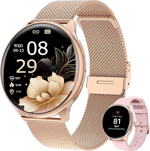 Smartwatch Damen mit Telefonfunktion, 1.39" Smart Watch Rund mit SpO2, 24H Pulsuhr Blutdruck Schlafmonitor, Fitness Trac
