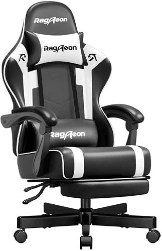 Gaming Stuhl Chair Gamer Sessel - Ergonomischer Gamer Stuhl mit Fußstütze Kopfstütze und Lordosenstütz Höhenverstellbar 