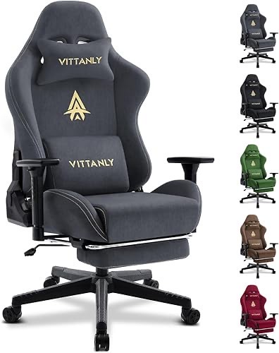 Vittanly Gaming Stuhl, Luxuriöser Wildlederimitat Gaming Chair Bürostuhl, Ergonomischer Schreibtischstuhl mit Fußstütze 