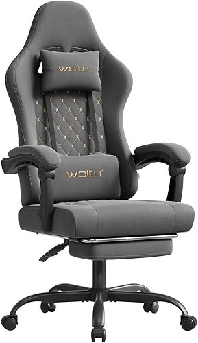 WOLTU Gaming Stuhl mit Massagefunktion, Computerstuhl Ergonomisch, Taschenfederkissen, Lendenmassage, Kopfkissen, Fußstü