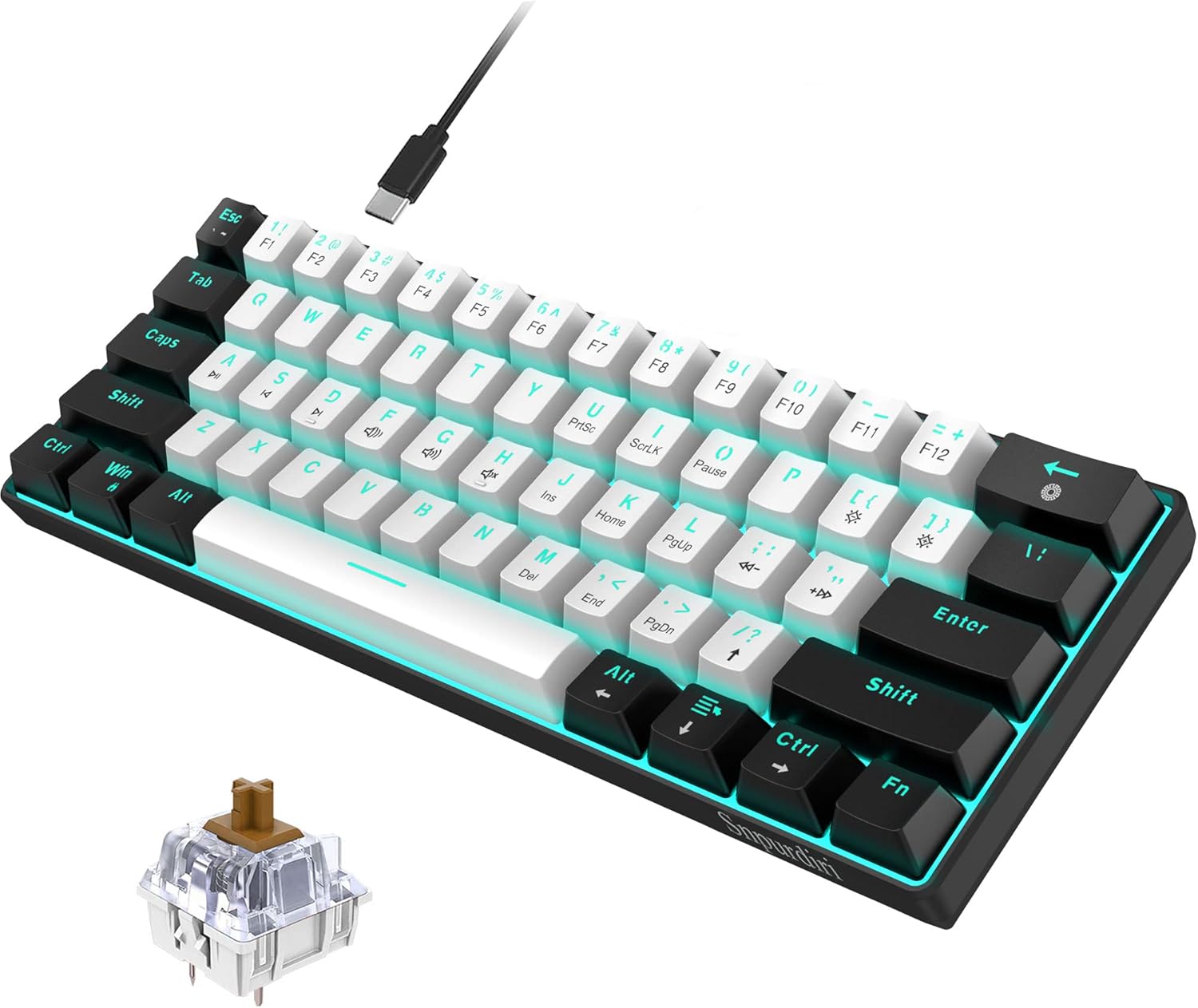 Snpurdiri 60% kabelgebundene mechanische Gaming-Tastatur, 61 Anti-Ghosting-Taste