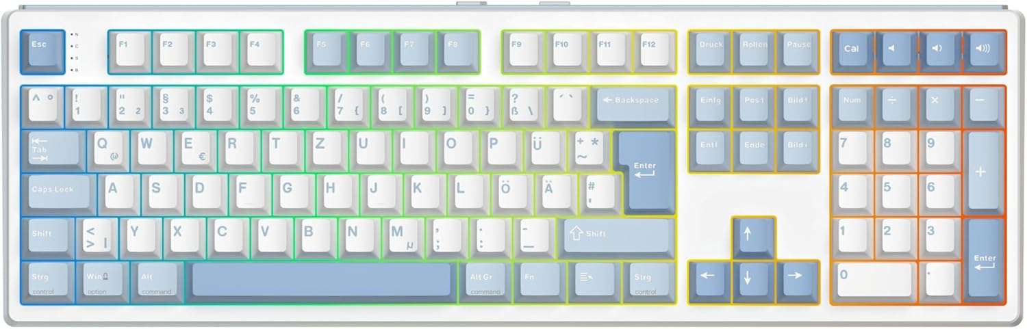 EPOMAKER TH108 ISO-DE Full Size Mechanische Tastatur, RGB Gaming-Tastatur Kabell