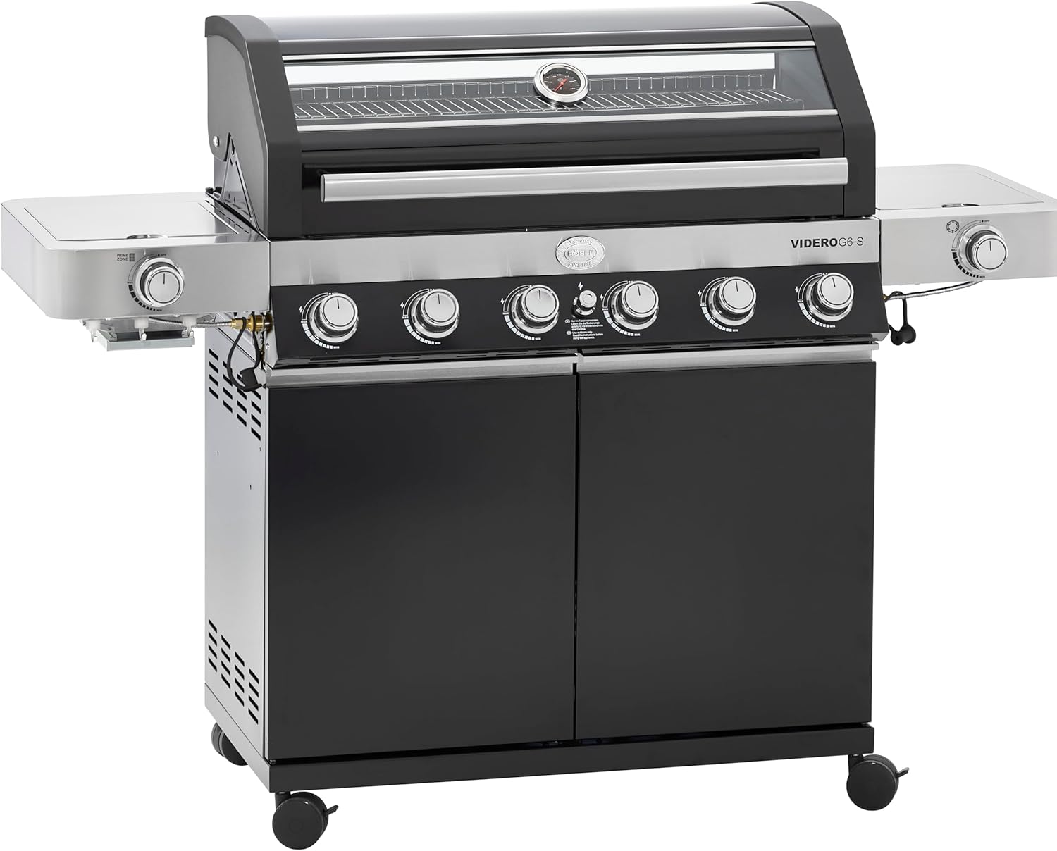 RÖSLE Gasgrill BBQ-Station VIDERO G6-S Schwarz, Grill mit 6 Edelstahlbrennern, e
