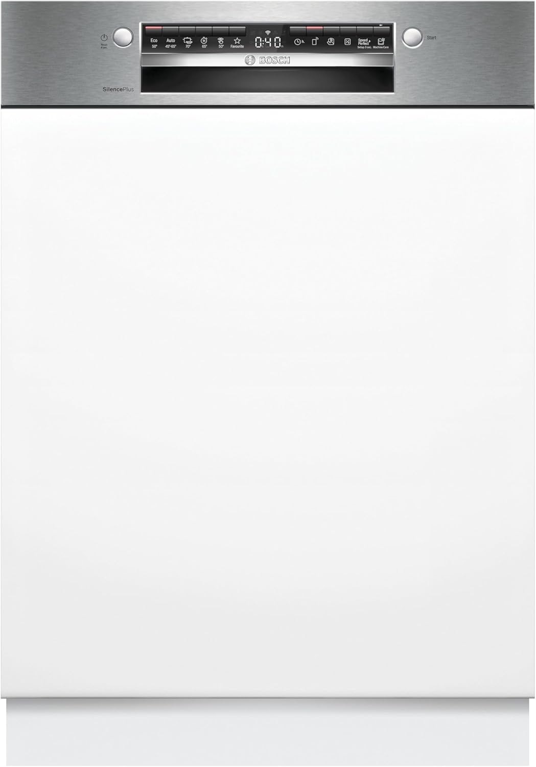 Bosch SMI4ETS08E, Serie 4, Smarter Geschirrspüler Teilintegriert 60 cm, Besteckkorb, Spülmaschine mit Programmassistent, sehr Leise, Oberkorb höhenver