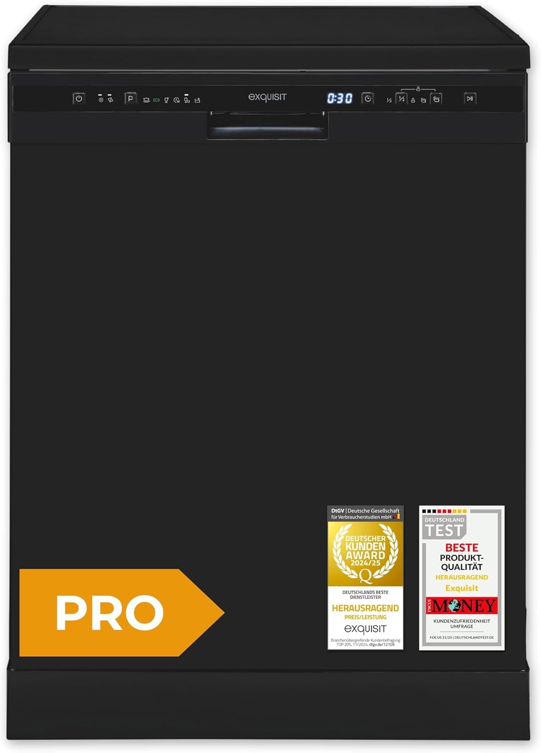 Exquisit Geschirrspüler | 60cm Breite, 14 Gedecke, Energieklasse C, 47 dB | 6 Programme, Selbstreinigung, Halbe Beladung, Startzeitverzögerung Auto Do