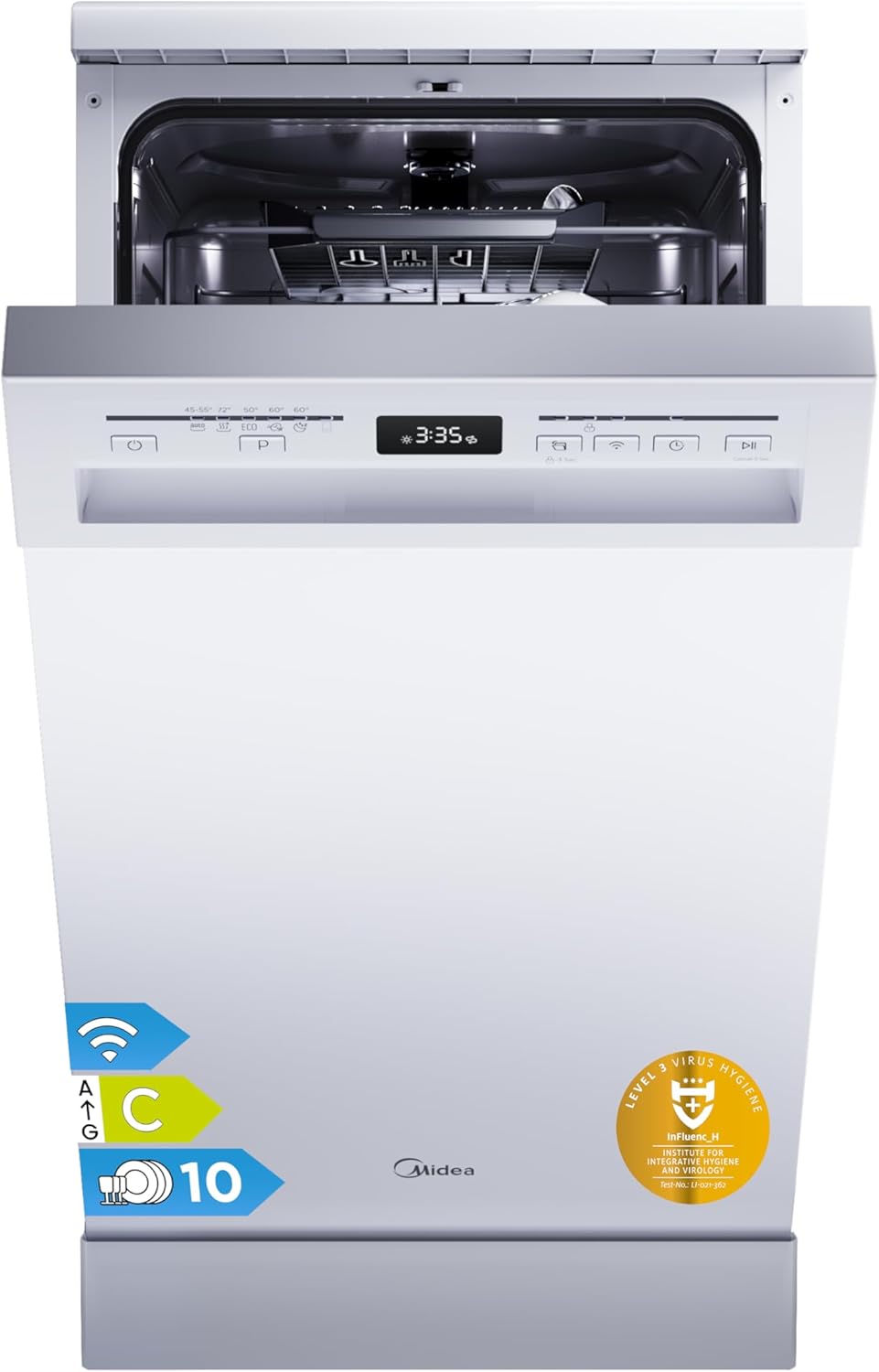 Midea SF 5.45NW10C Geschirrspüler 45cm Freistehend &amp; Unterbaufähig, 10 Maßgedecke, 7 Programme, Spülmaschine 45 cm mit WIFI, 44 db, Startverzögeru