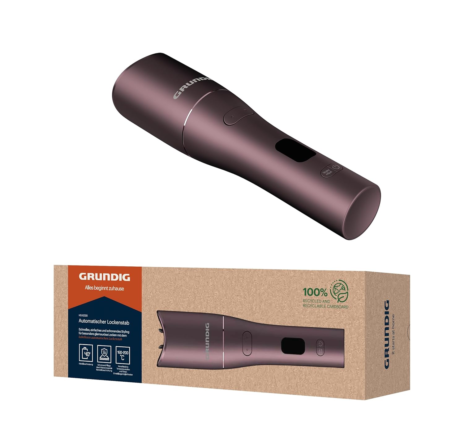 Grundig EasyCurl, automatischer Lockenstab, HS 6230, große und kleine Locken, lange und kurze Haare, kabellos, akkubetrieben, 3 Temperaturstufen, Kera