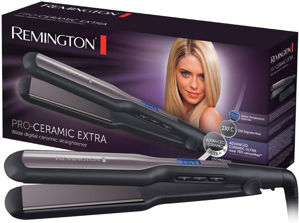 Remington Glätteisen breit Pro-Ceramic Extra (extra breite 45mm Stylingplatten -speziell für dickes, krauses, lockiges und sehr langes Haar) LCD-Displ