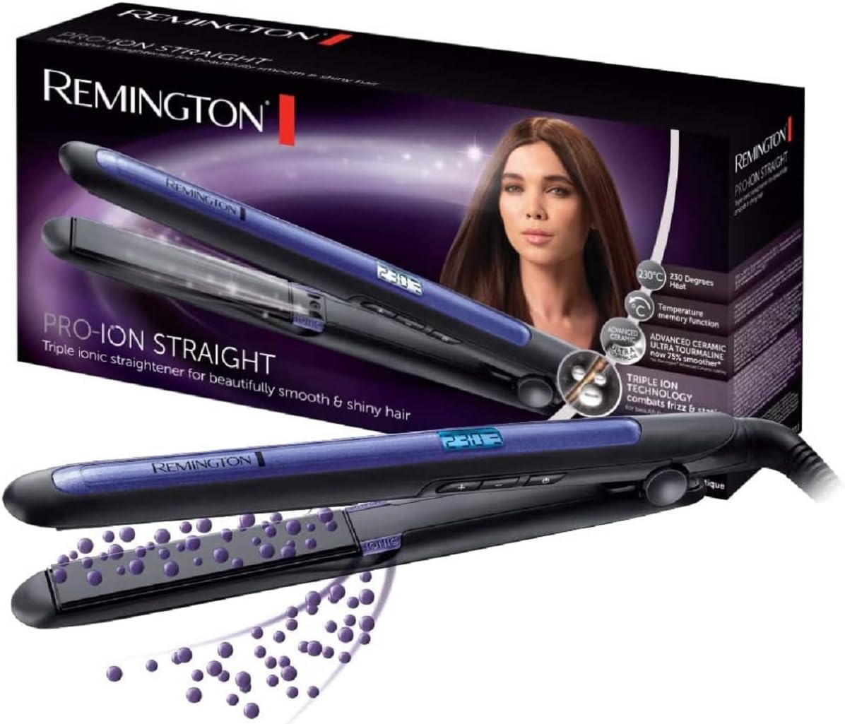 Remington Glätteisen [dreifache Ionen-Technologie: weniger Frizz &amp; statische Aufladung] Pro-Ion (Ultra-Turmalin-Keramikbeschichtung, LCD-Display,1